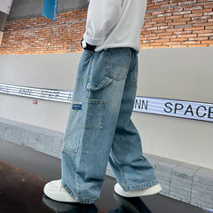 streetwear men outfits Trendy Boys' Wide-Leg Workwear Jeans Autumn New Medium and Large Children's Trousers Boys' Straight Pants