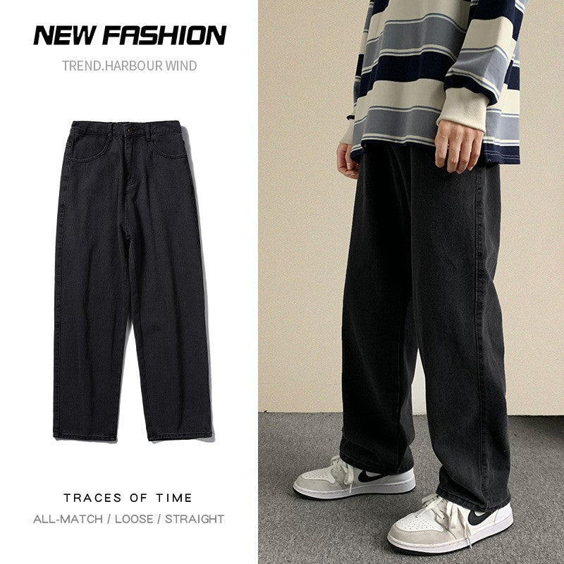 starboy outfit Spring and Autumn Korean Style Men's Jeans Fashionable Loose Straight All-Match Drop-down Men's Wide-Leg Pants Student Trousers