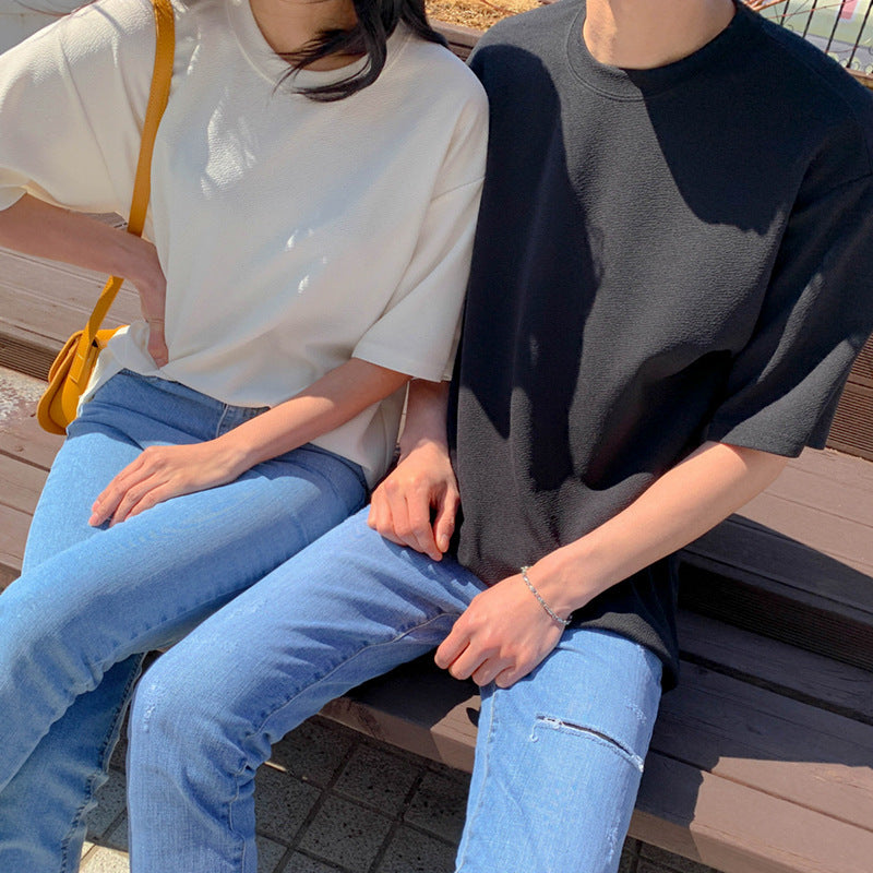 men outfits  Summer Solid Color Loose Short-Sleeved T-shirt Trendy Korean Style T-shirt Boys Couple Tee All-Match Bottoming Shirt Trendy