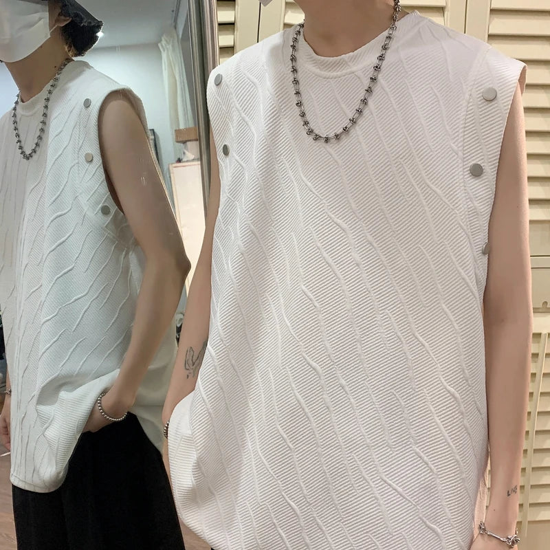 Hipsn  -  Men Simple Loose Texture Tanks Top Teenager Fashion Sleeveless O Neck Tshirt Summer Casual Breathable Workout Bodybuilding