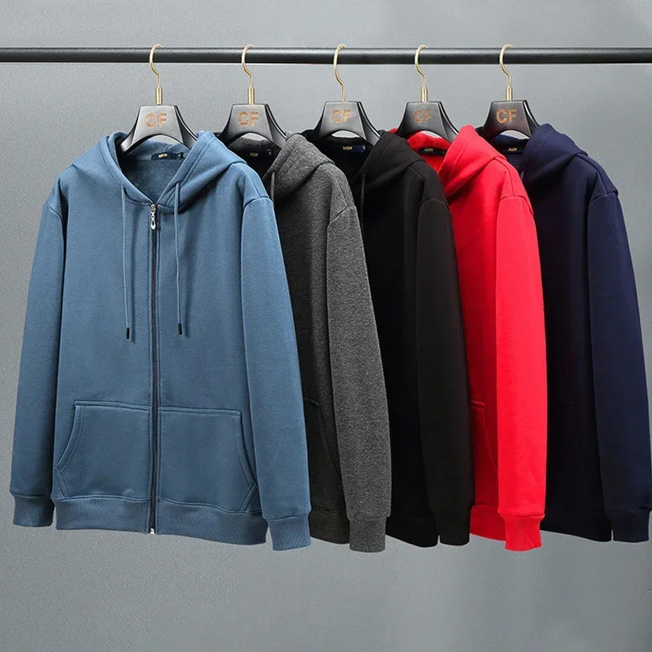 Hipsn  -   Men Zip Oversized Hoodie Plus Sized Fleece Hood Long Sleeve Top Male Sweatshirt Zipper Loose Baggy Big Size Plus Large 12XL