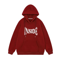 Hipsn  -  Fuzzy Letters Design American Hooded Sweatshirt High Street Clothing Pullover Sweatshirts Loose Casual Couple Sweatshirt