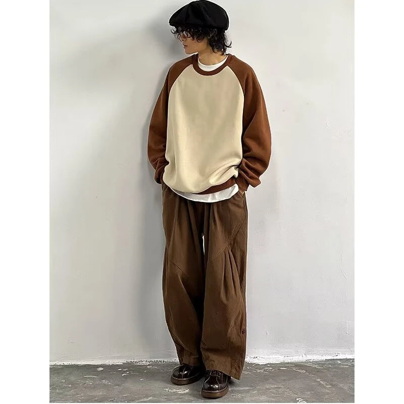 Hipsn  -  Mens Casual Wide Leg Pants New Japanese Harajuku Fashion Cargo Pants Cotton Comfort High Street Trousers Male Oversized