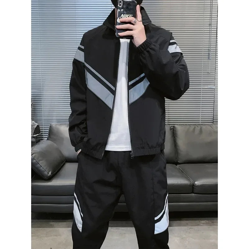 Hipsn  -  frat guys New Spring Fashion Reflective Tracksuit Men Sportswear Casual Sweat Suits 2 Piece Jacket+Pants Jogging Sets