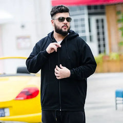 Hipsn  -   Men Zip Oversized Hoodie Plus Sized Fleece Hood Long Sleeve Top Male Sweatshirt Zipper Loose Baggy Big Size Plus Large 12XL