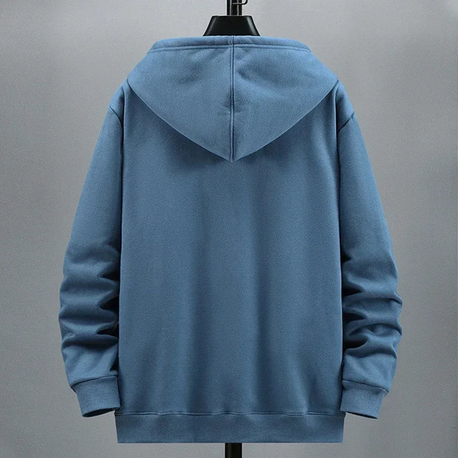 Hipsn  -   Men Zip Oversized Hoodie Plus Sized Fleece Hood Long Sleeve Top Male Sweatshirt Zipper Loose Baggy Big Size Plus Large 12XL