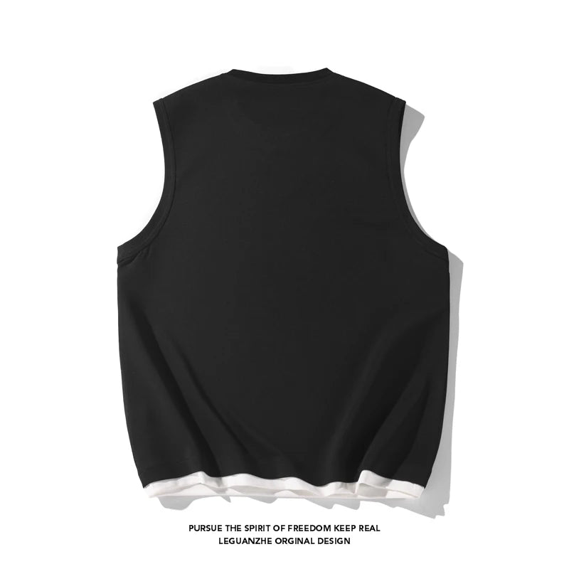 Hipsn  -  Hip Hop Street Men's Tank Tops Retro Gradient Letter Print Sleeveless Vest T-Shirt Summer Couple Tees Male Punk Tops