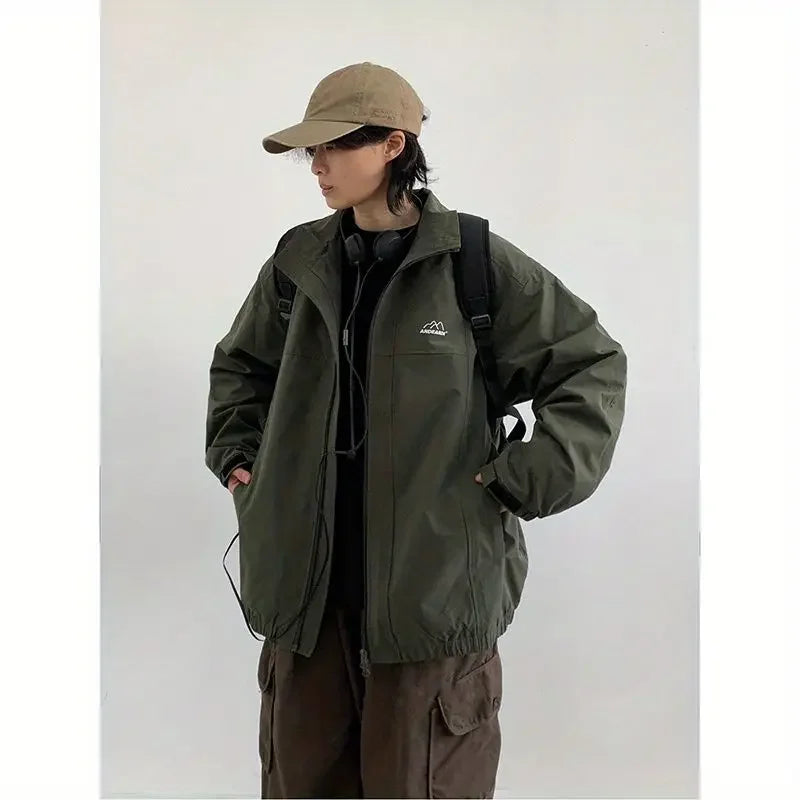 Hipsn  -  New Harajuku Men Set Outdoor Camping Waterproof Sport Two Piece High Street Loose Jacket+casual Wide Leg Pants Couple Suit