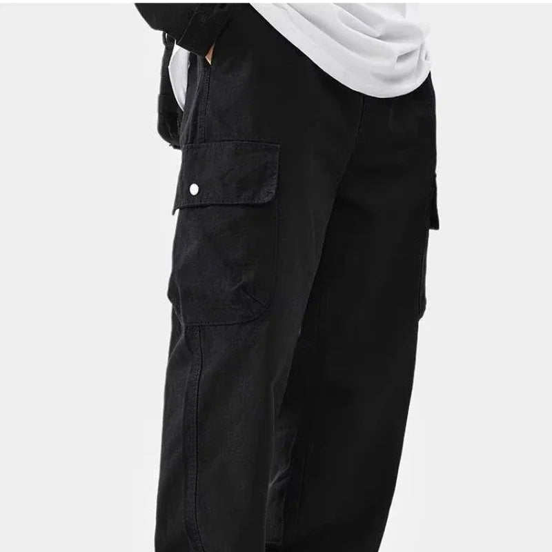 Hipsn  -  Cargo Pants Men Autumn Japanese Trend Harajuku Loose Multi Pocket Overalls Outdoor Sports Casual Drawstring Work Trousers