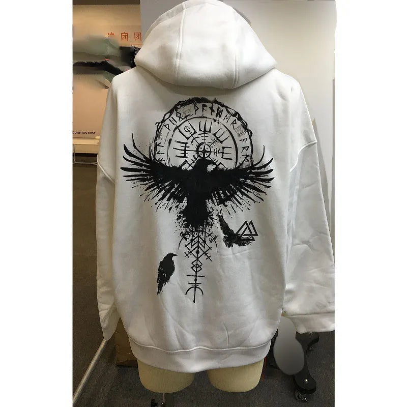 Hipsn  -  Oversized Viking Totem Print Hoodie for Men Loose Casual Eagle Super Cool Hoodie Personal Custom Hoodie Men's hoodie SportsShirt