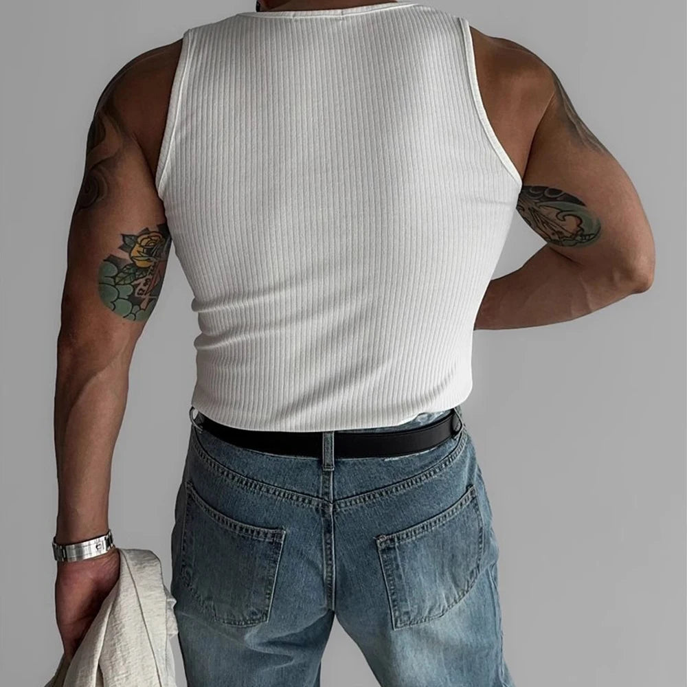 Hipsn   -  Mens Shaping Stretch Knit Vest Genderless New Fitness Sports Tight Breathable Sweat-Absorbent Solid Color Tank Top Unisex