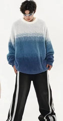 Hipsn  -  Autumn Japanese Sweater Set Gradient Round Neck Trendy Knit Pullover+Vertical Striped Casual Sports Pants 2-pcs Couple Suit Y2k