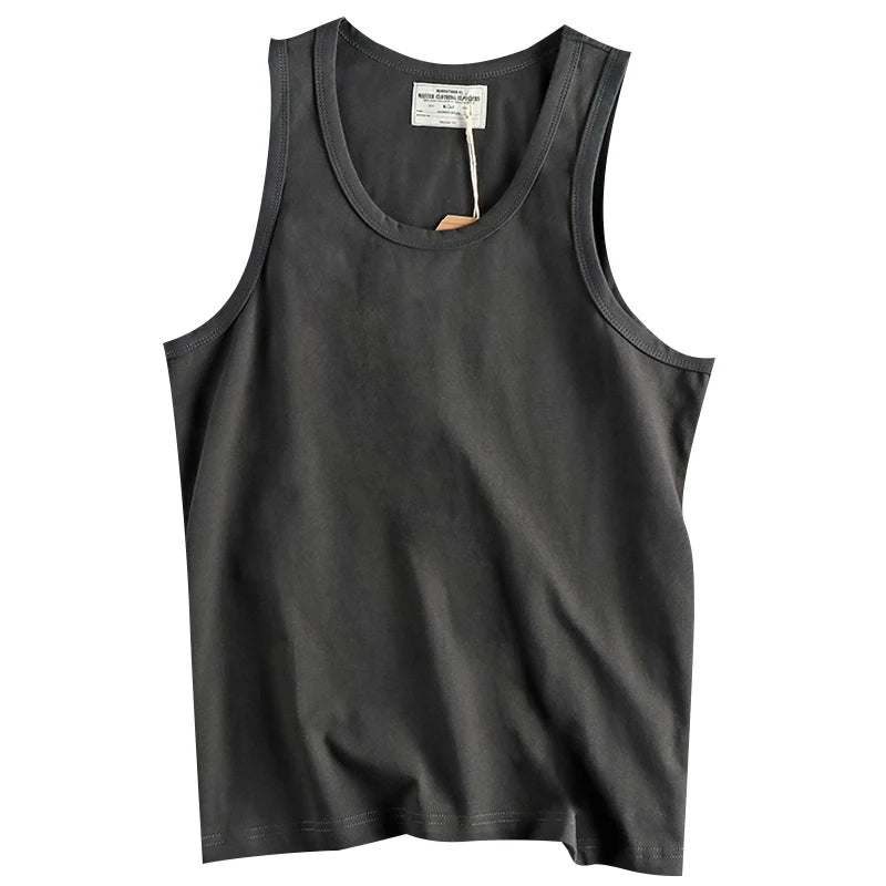 Hipsn  -  Summer Sports Style 230g Cotton Fitness Sleeveless Casual T-Shirts Vests For Man Youth Simple Solid Color Male Tank Tops