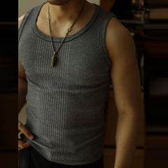 Hipsn  - Casual Solid Knitted Tank Top Men Summer Fashion Ribbed Vest Mens Slim Fit Crew Neck Sleeveless Tops Man Clothes Streetwear