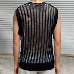 Hipsn  - Summer Fashion Slim Fit Knitted Tank Tops Men Sexy See Through Hollow Out Camisoles For Mens Casual O Neck Sleeveless Knit Vest