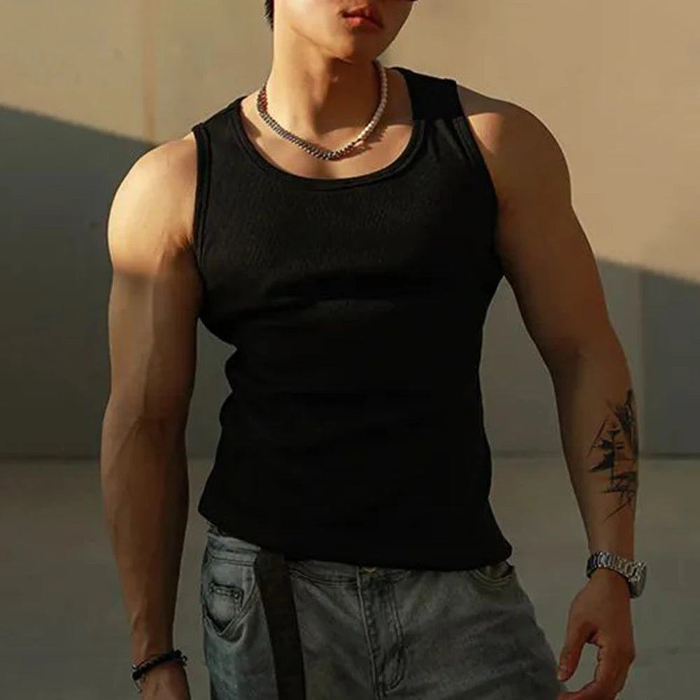 Hipsn   -  Mens Sexy Shaping Sports Fitness Casual Cotton Vest New Genderless American Street Elastic Slim Solid Color Tank Top Unisex