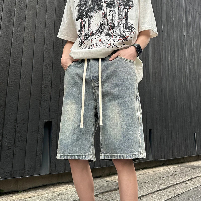 Hipsn  - Men's Denim Shorts Distressed Washed Thin Short Jeans Summer  Basic Casual Pants Hip Hop Street Short Pants