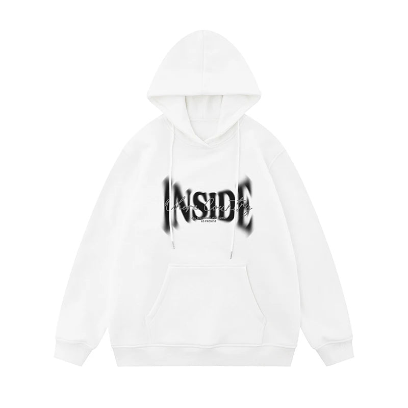 Hipsn  -  Fuzzy Letters Design American Hooded Sweatshirt High Street Clothing Pullover Sweatshirts Loose Casual Couple Sweatshirt