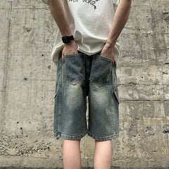 Hipsn  - Men's Denim Shorts Distressed Washed Thin Short Jeans Summer  Basic Casual Pants Hip Hop Street Short Pants