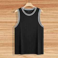 Hipsn  - Summer Leisure Breathable Ribbed Tank Tops Men Fashion Patchwork Striped Sleeveless Crew Neck Vest Mens New Casual Slim Camisole