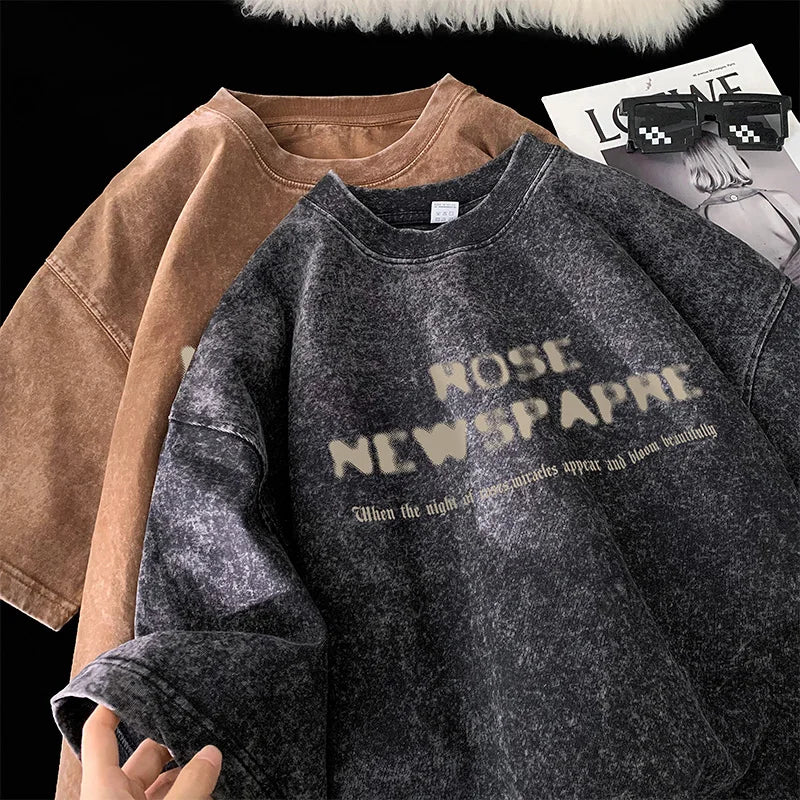 Hipsn  -  Gothic Washed Tshirts Rose Printed Streetwear Men T-shirt O-neck Oversized Korean Short Sleeve Tops Harajuku Casual Male Tee