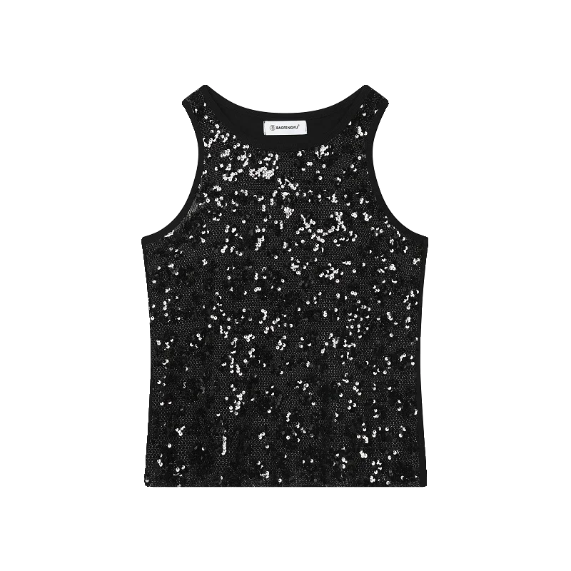 Hipsn  -  Chic Men's Sexy Tops Mesh Sequins Glitter Stretch Skinny Tank top Summer Fashion Nightclub Stage Tight-fitting Vests for men