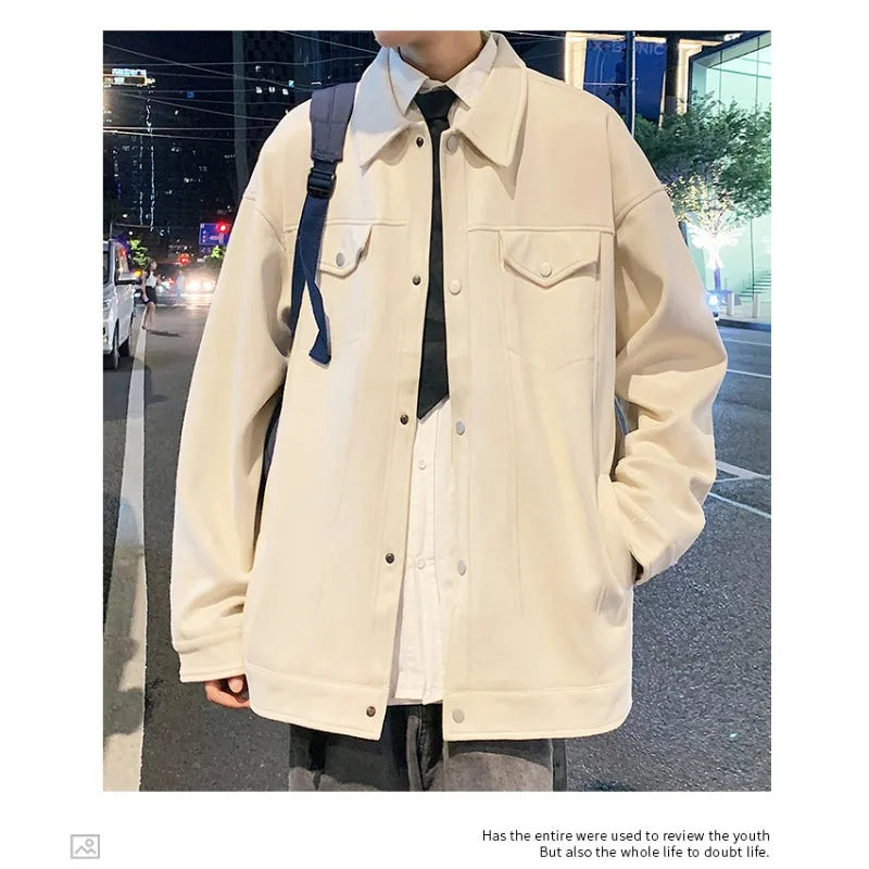 Hipsn  -  Autumn/Winter New jacket Hong Kong style Polo Collar Casual Suede Jacket Fashion Trendy Men's Coat