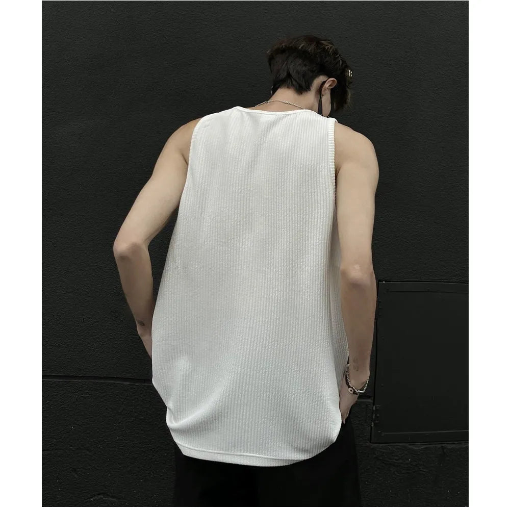 Hipsn  -  Summer Men's Letter Embroidery Tank Top Black White Oversized Sleeveless T-shirts for men