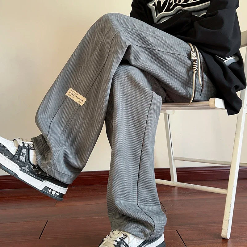 Hipsn  - Men Joggers Sweatpants New Hip Hop Baggy Pant Straight Leg Sport Pants Side Label Design Streetwear Male Trousers