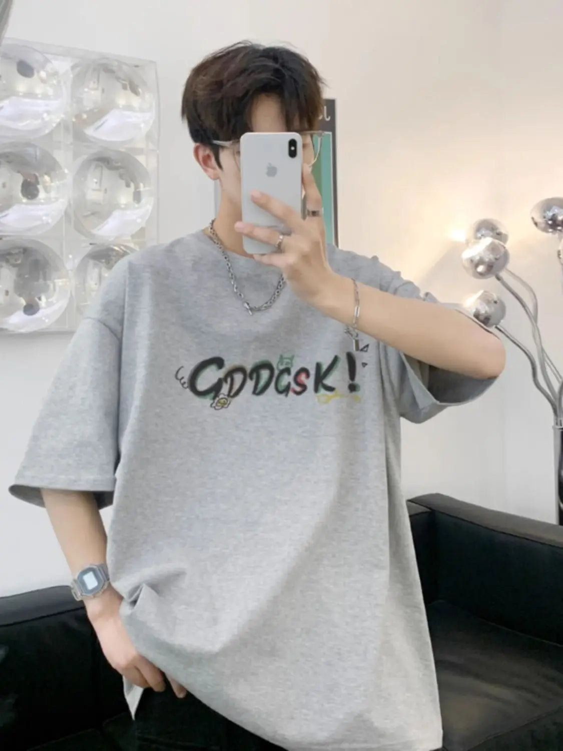 Hipsn  -  New three nquarter sleeve t shirt for men summer casual creative monster print trendy brand ins American short sleeved T-shirt